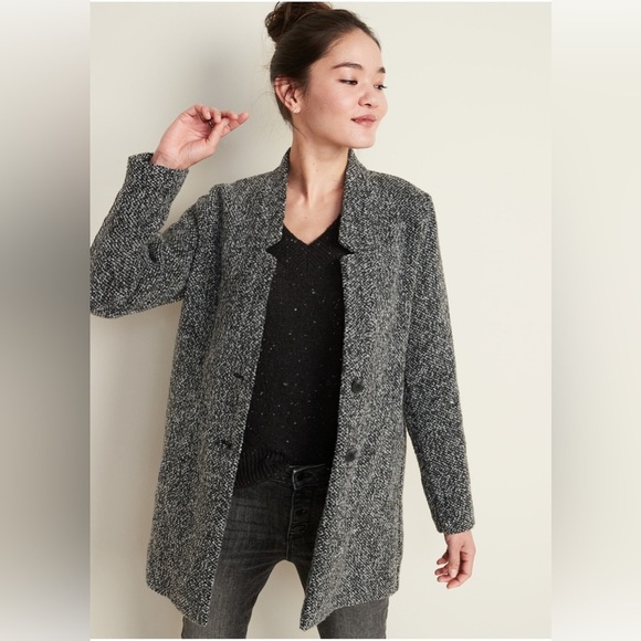 Old Navy Relaxed Textured Charcoal Gray Button-Front Coat - Size Medium - Picture 1 of 6